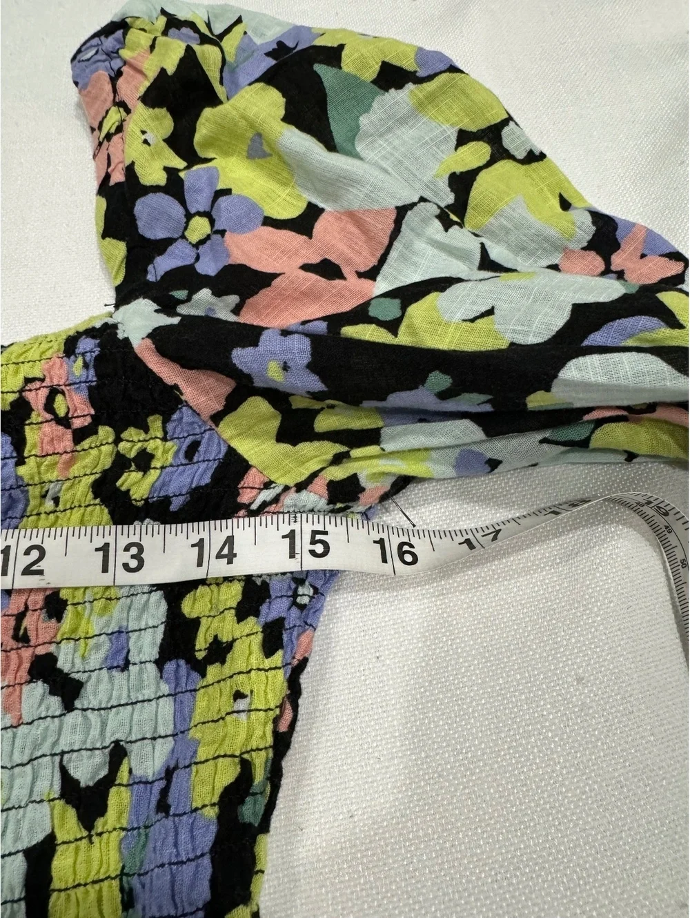 Free People Floral Smocked Square Neck Long Sleeve Top Medium